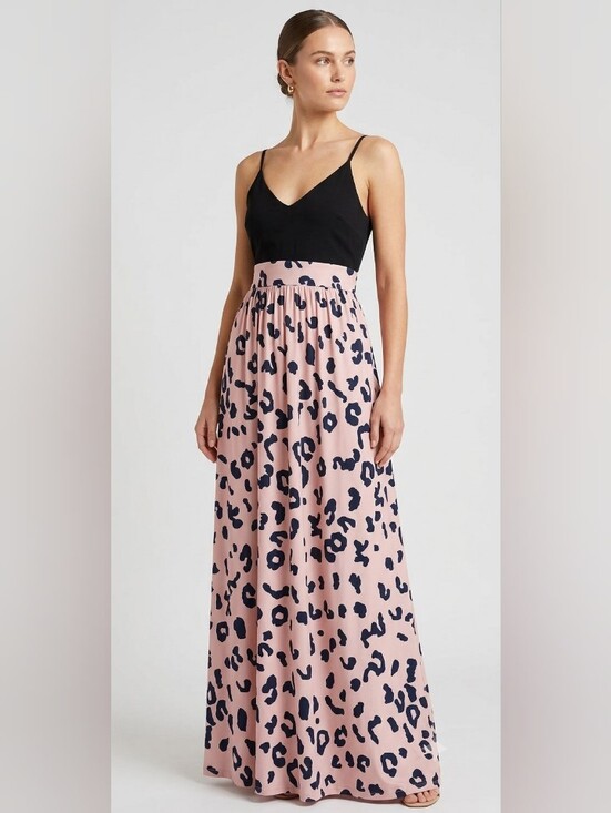 Newshows Dresses & Skirts - Newshows Women’s M Black/Beige Maxi Dress Crossed Overlay, Split-Front Leopard